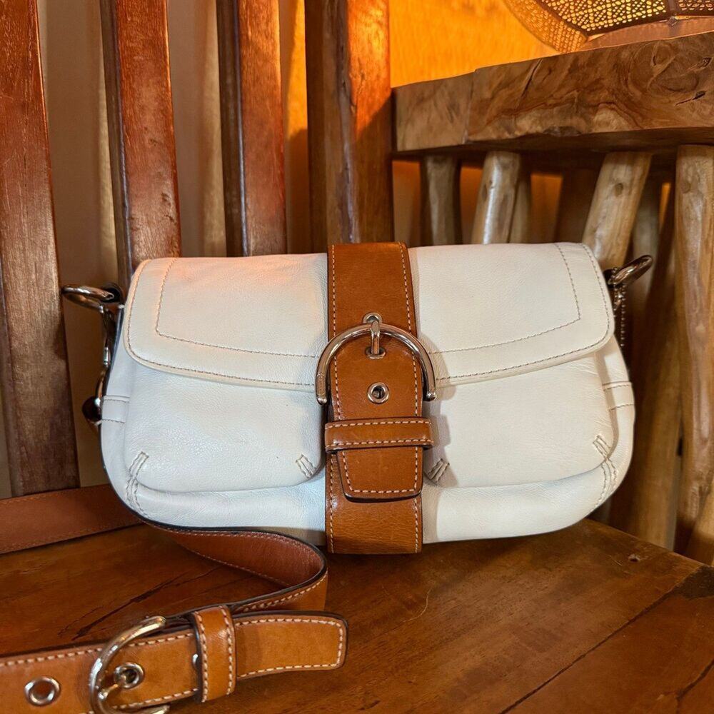 Coach Soho Flap Bag Ivory Pebbled Leather Crossbody 3683